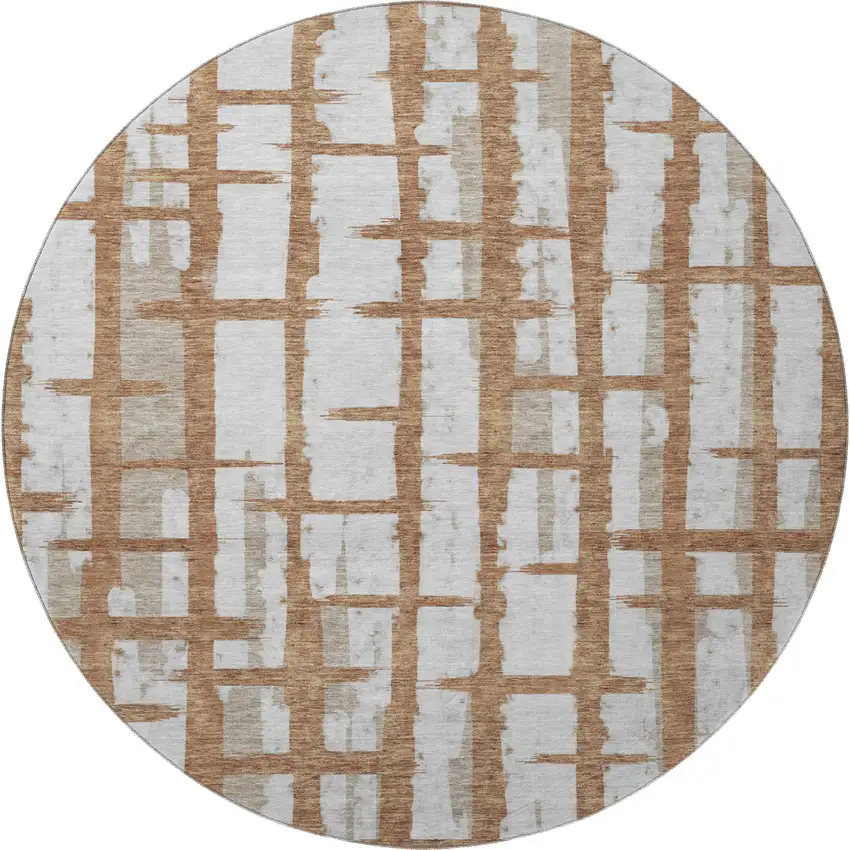8' Rust And Beige Striped Washable Round Rug With UV Protection Photo 4