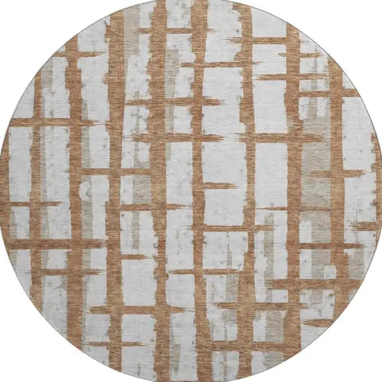 8' Rust And Beige Striped Washable Round Rug With UV Protection Photo 3