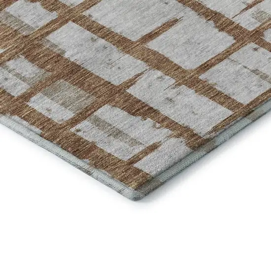 8' Rust And Beige Striped Washable Round Rug With UV Protection Photo 7