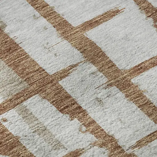 8' Rust And Beige Striped Washable Round Rug With UV Protection Photo 9