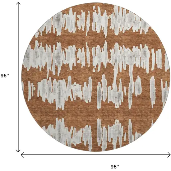 8' Rust And Beige Striped Washable Round Rug With UV Protection Photo 9