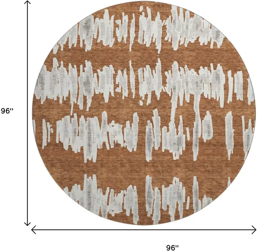 8' Rust And Beige Striped Washable Round Rug With UV Protection Photo 9