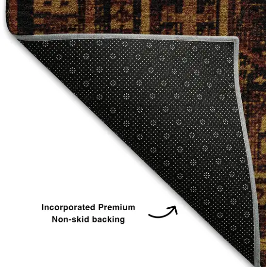 8' Rust And Black Geometric Washable Round Rug With UV Protection Photo 6