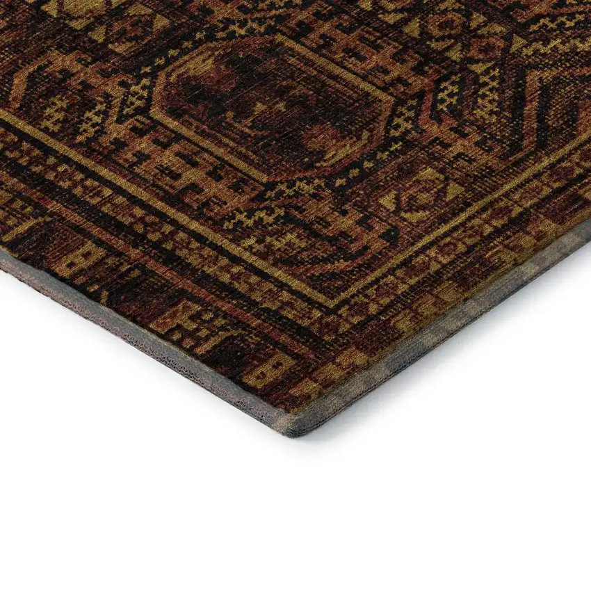 8' Rust And Black Geometric Washable Round Rug With UV Protection Photo 7