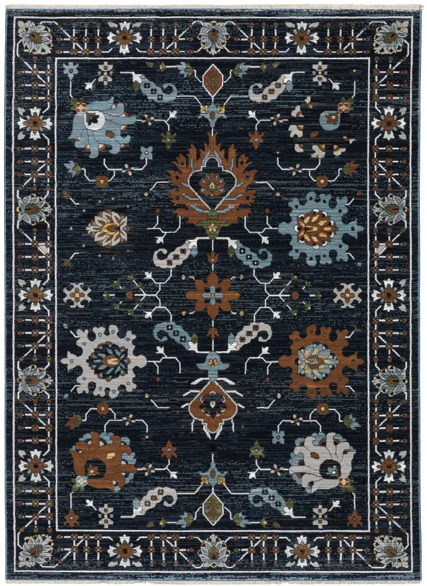 8' Rust And Black Oriental Runner Rug With Fringe Photo 2