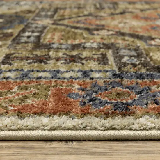 7' Rust And Blue Oriental Runner Rug Photo 7