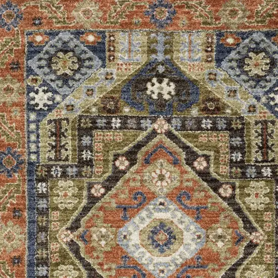 7' Rust And Blue Oriental Runner Rug Photo 3