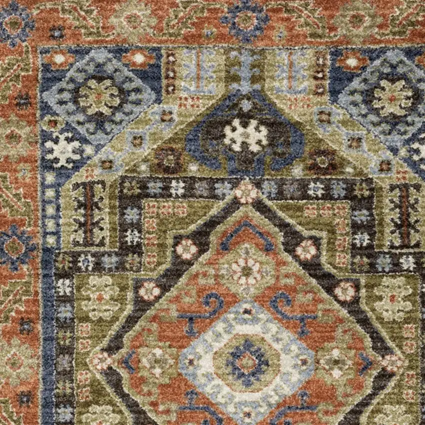 7' Rust And Blue Oriental Runner Rug Photo 3