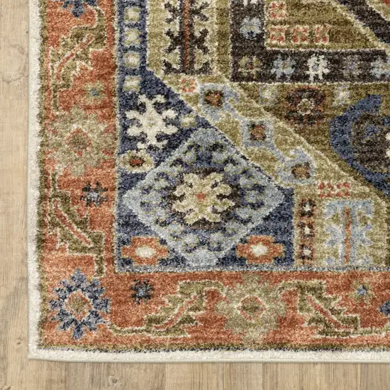 7' Rust And Blue Oriental Runner Rug Photo 9