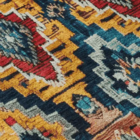 8' Rust And Blue Round Aztec Washable Indoor Outdoor Area Rug Photo 9