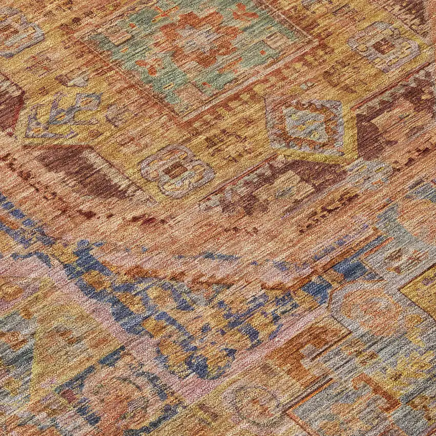 8' Rust And Blue Round Medallion Washable Indoor Outdoor Area Rug Photo 8