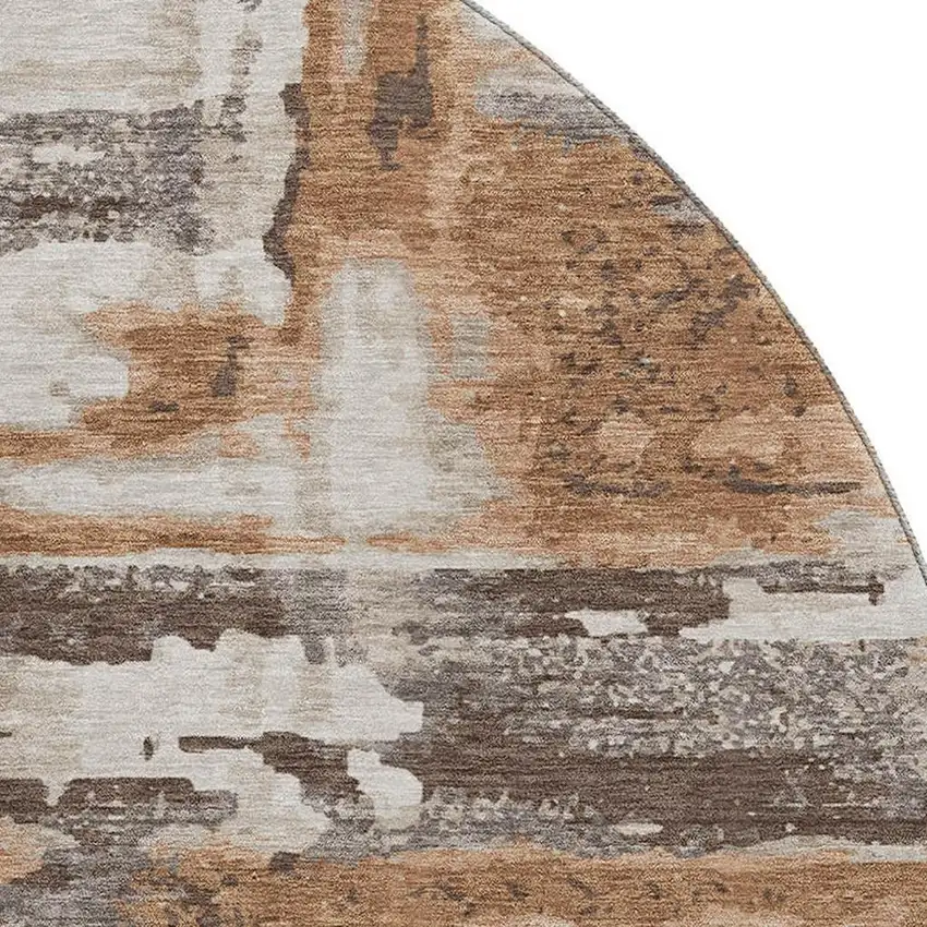 8' Rust And Brown Abstract Washable Round Rug With UV Protection Photo 3