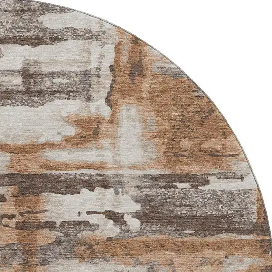 8' Rust And Brown Abstract Washable Round Rug With UV Protection Photo 4