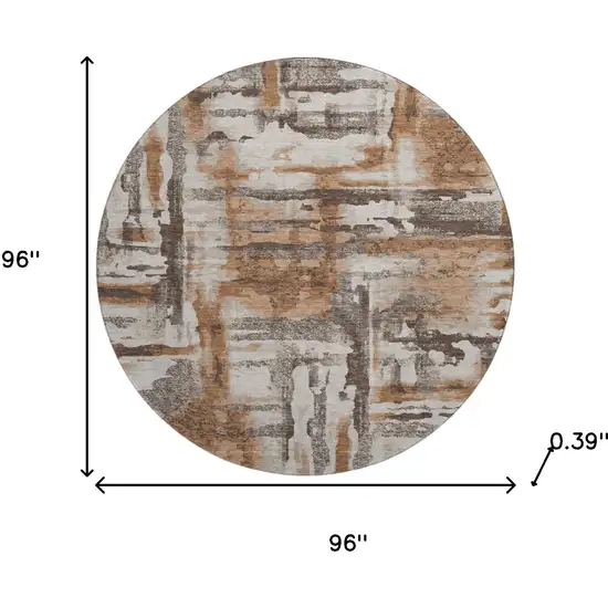 8' Rust And Brown Abstract Washable Round Rug With UV Protection Photo 8