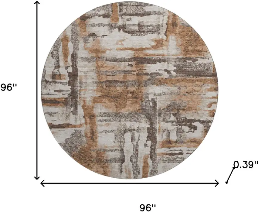 8' Rust And Brown Abstract Washable Round Rug With UV Protection Photo 8