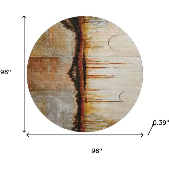 8' Rust And Charcoal Abstract Washable Round Rug With UV Protection Photo 8