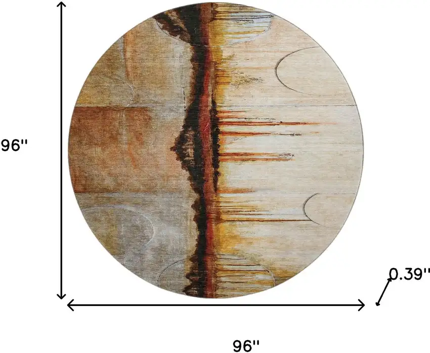 8' Rust And Charcoal Abstract Washable Round Rug With UV Protection Photo 8