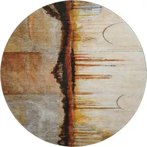 Photo of 8' Rust And Charcoal Abstract Washable Round Rug With UV Protection