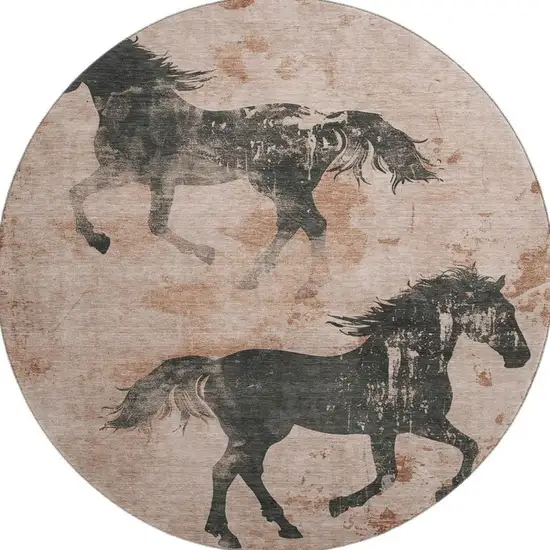 8' Rust And Charcoal Animal Print Washable Round Rug With UV Protection Photo 3