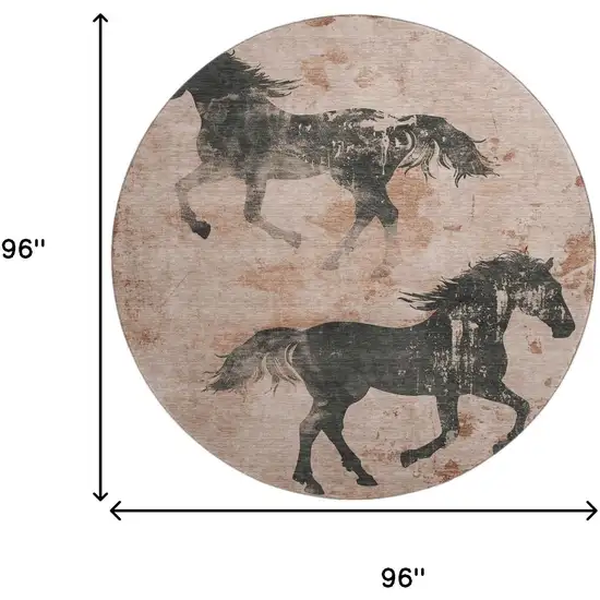 8' Rust And Charcoal Animal Print Washable Round Rug With UV Protection Photo 9