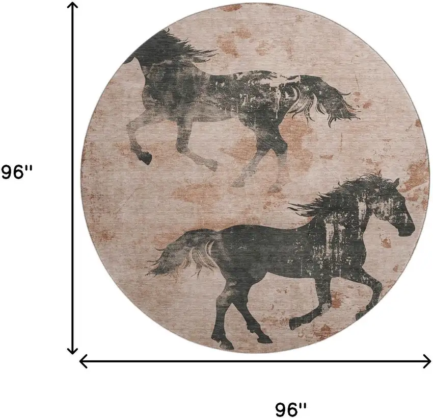 8' Rust And Charcoal Animal Print Washable Round Rug With UV Protection Photo 9