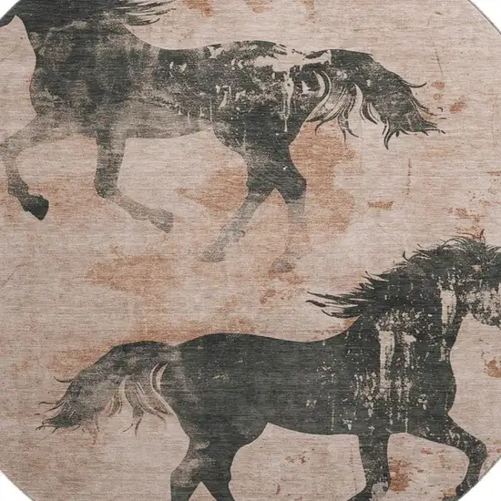 8' Rust And Charcoal Animal Print Washable Round Rug With UV Protection Photo 2