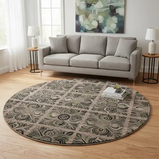 8' Rust And Charcoal Medallion Washable Round Rug With UV Protection Photo 2