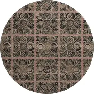 Photo of 8' Rust And Charcoal Medallion Washable Round Rug With UV Protection