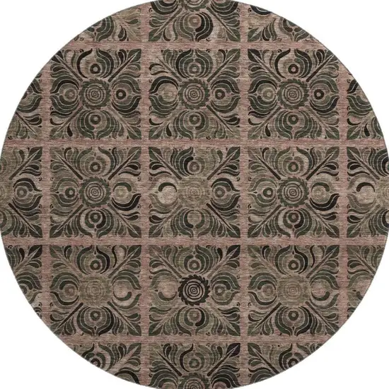 8' Rust And Charcoal Medallion Washable Round Rug With UV Protection Photo 3