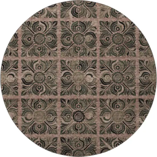 8' Rust And Charcoal Medallion Washable Round Rug With UV Protection Photo 4