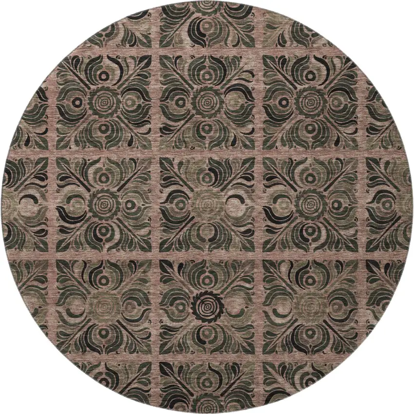 8' Rust And Charcoal Medallion Washable Round Rug With UV Protection Photo 4