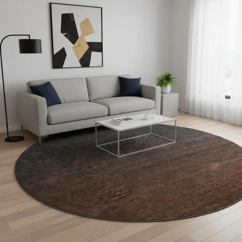 8' Rust And Charcoal Ombre Washable Round Rug With UV Protection Photo 2
