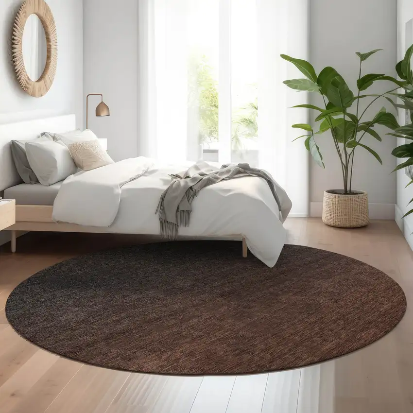 8' Rust And Charcoal Ombre Washable Round Rug With UV Protection Photo 5