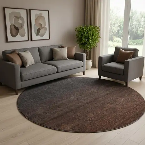 8' Rust And Charcoal Ombre Washable Round Rug With UV Protection Photo 1