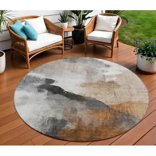 8' Rust And Charcoal Round Abstract Washable Indoor Outdoor Area Rug Photo 2