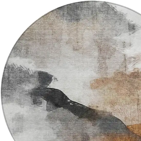 8' Rust And Charcoal Round Abstract Washable Indoor Outdoor Area Rug Photo 7