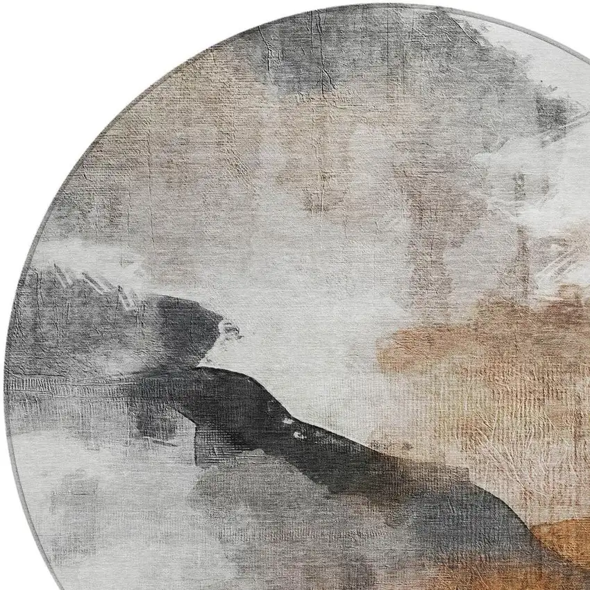 8' Rust And Charcoal Round Abstract Washable Indoor Outdoor Area Rug Photo 7