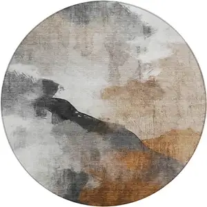 Photo of 8' Rust And Charcoal Round Abstract Washable Indoor Outdoor Area Rug
