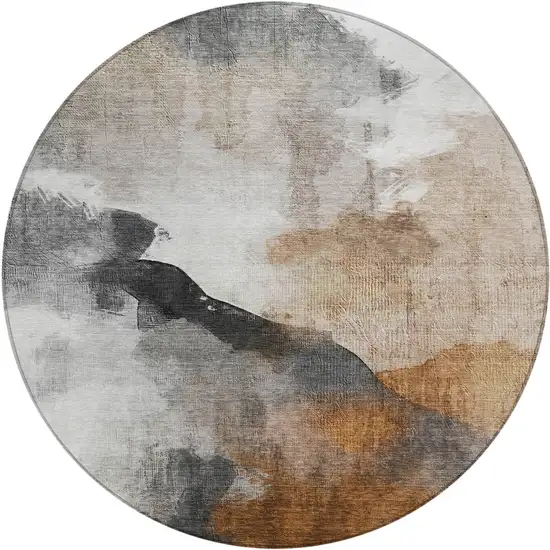 8' Rust And Charcoal Round Abstract Washable Indoor Outdoor Area Rug Photo 1
