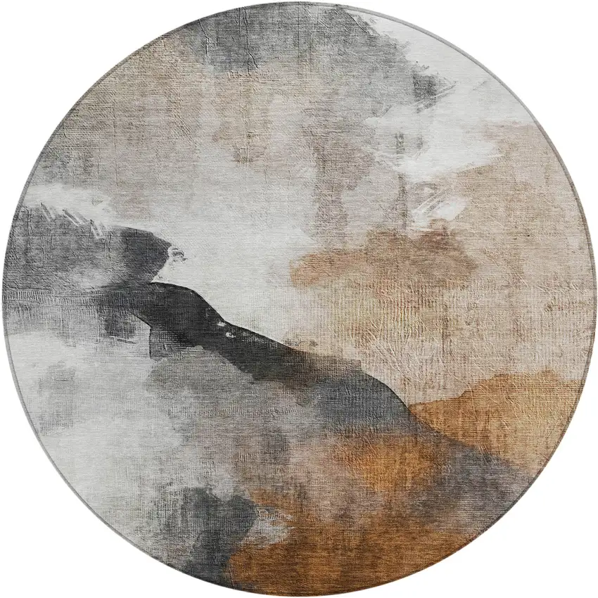 8' Rust And Charcoal Round Abstract Washable Indoor Outdoor Area Rug Photo 1