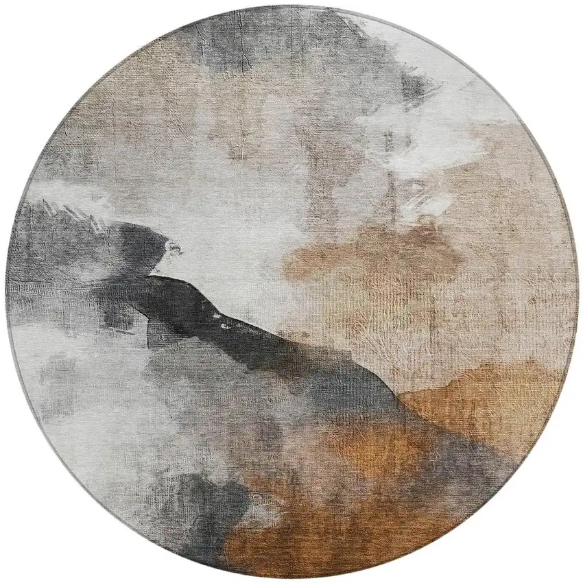 8' Rust And Charcoal Round Abstract Washable Indoor Outdoor Area Rug Photo 3