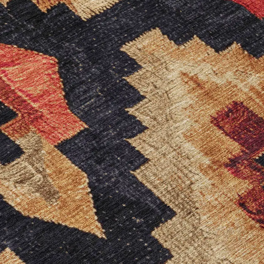 8' Rust And Charcoal Round Aztec Washable Indoor Outdoor Area Rug Photo 9