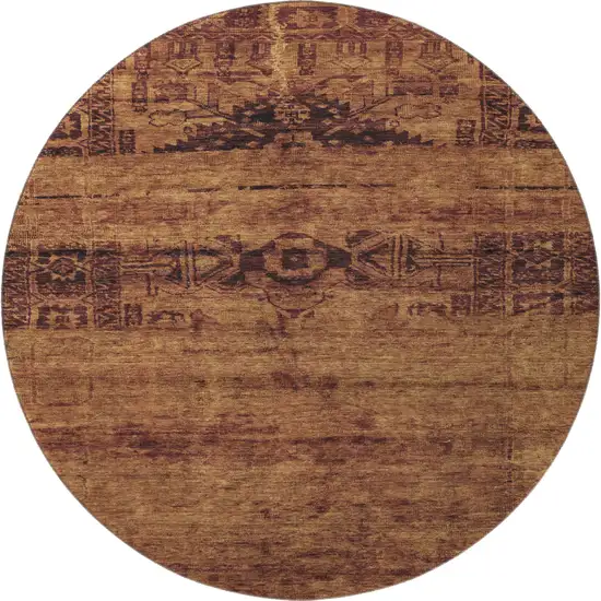 8' Rust And Chocolate Oriental Washable Round Rug With UV Protection Photo 3