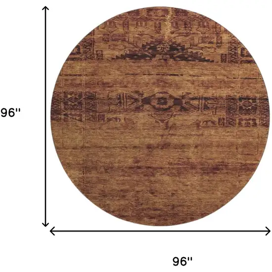 8' Rust And Chocolate Oriental Washable Round Rug With UV Protection Photo 9