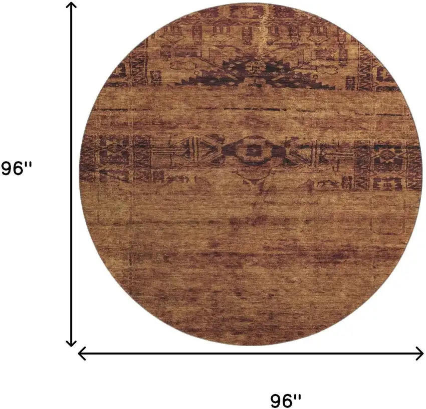 8' Rust And Chocolate Oriental Washable Round Rug With UV Protection Photo 9