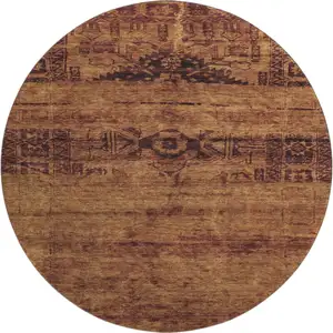 Photo of 8' Rust And Chocolate Oriental Washable Round Rug With UV Protection