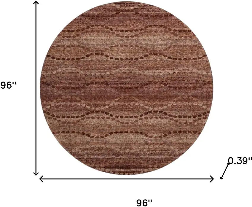 8' Rust And Copper Abstract Geometric Washable Round Rug With UV Protection Photo 8