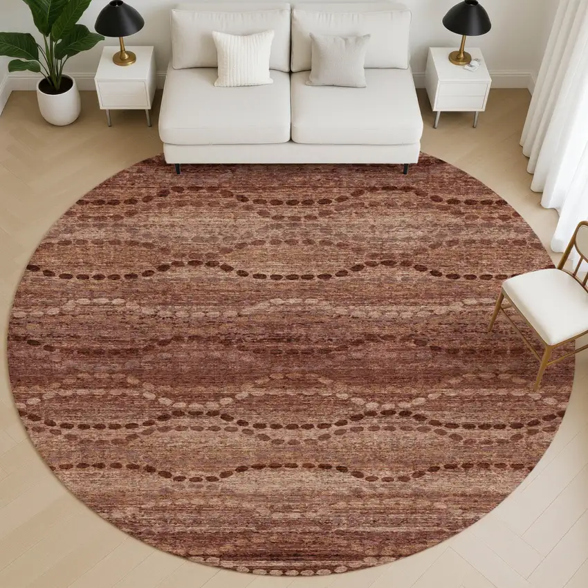 8' Rust And Copper Abstract Geometric Washable Round Rug With UV Protection Photo 5