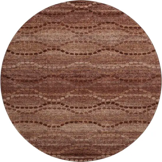 8' Rust And Copper Abstract Geometric Washable Round Rug With UV Protection Photo 1