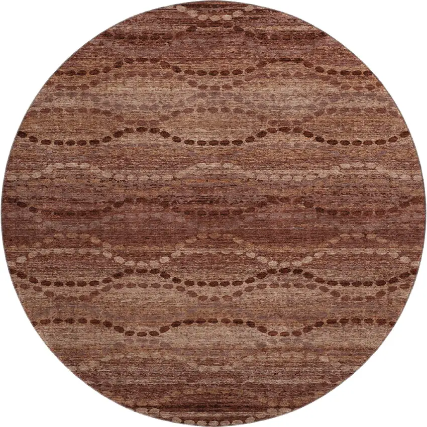 8' Rust And Copper Abstract Geometric Washable Round Rug With UV Protection Photo 1